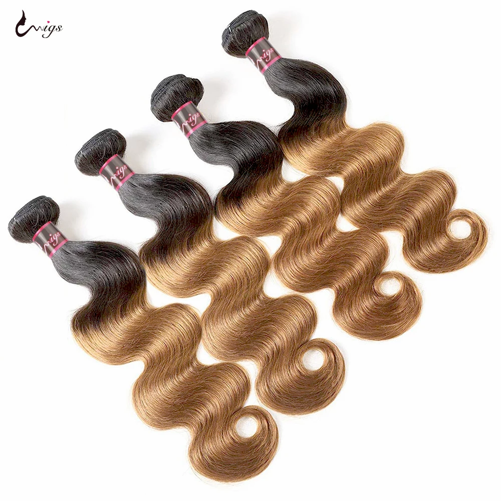 T1B/27 Honey Blonde Human Hair Extension Bundles 30Inches Ombre Body Wave  Brazilian Hair Weave 3 Bundles Body Wave Remy Hair