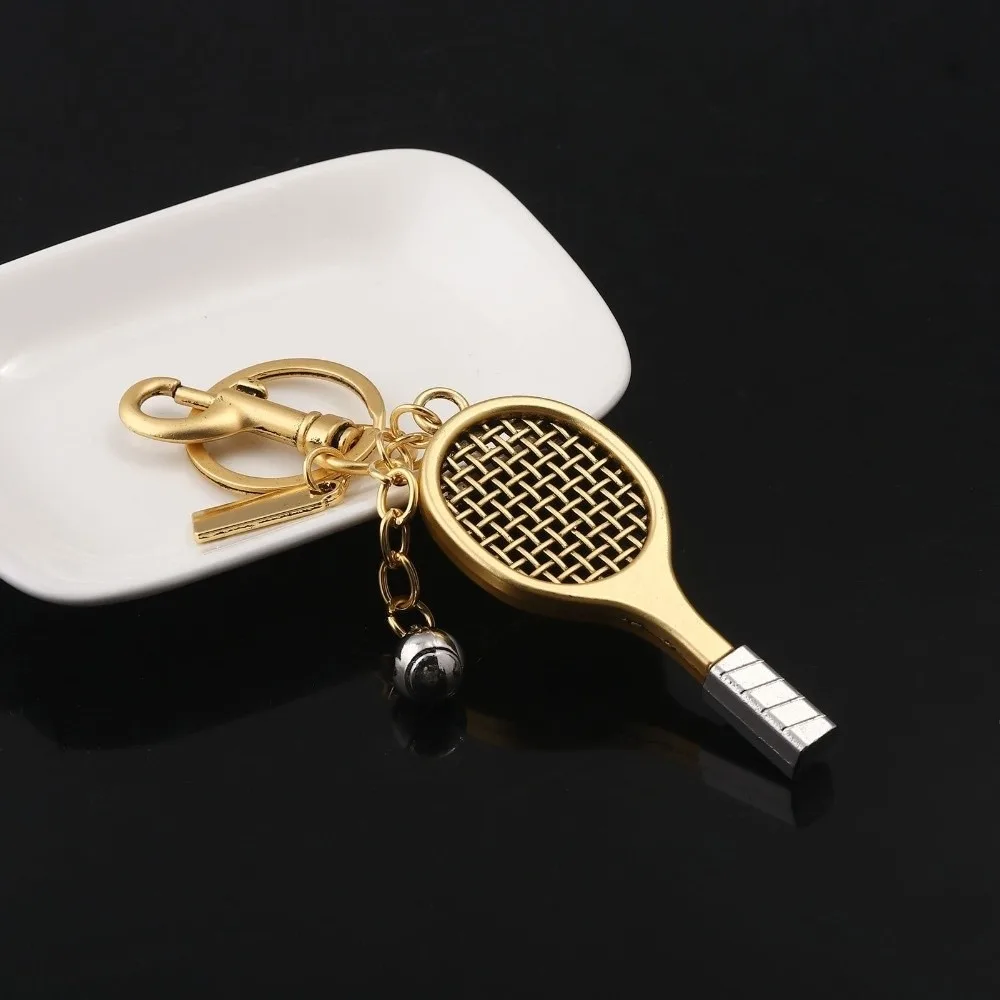Mini Tennis Racket Keychain Tennis Racket Shape Sports Style Badminton Racket Keychain Alloy Car Keychain