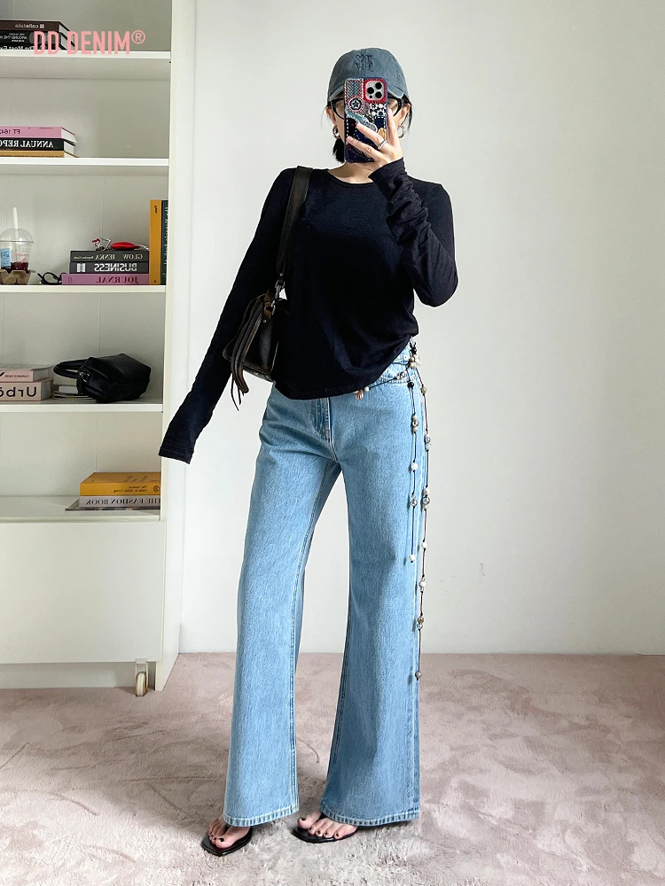 

Джинсы DD Paper Person 25 Summer New Color: свободные широкие джинсы для женщин, утягивающие, из шелковистого хлопка, светло-голубые, джинсовые брюки