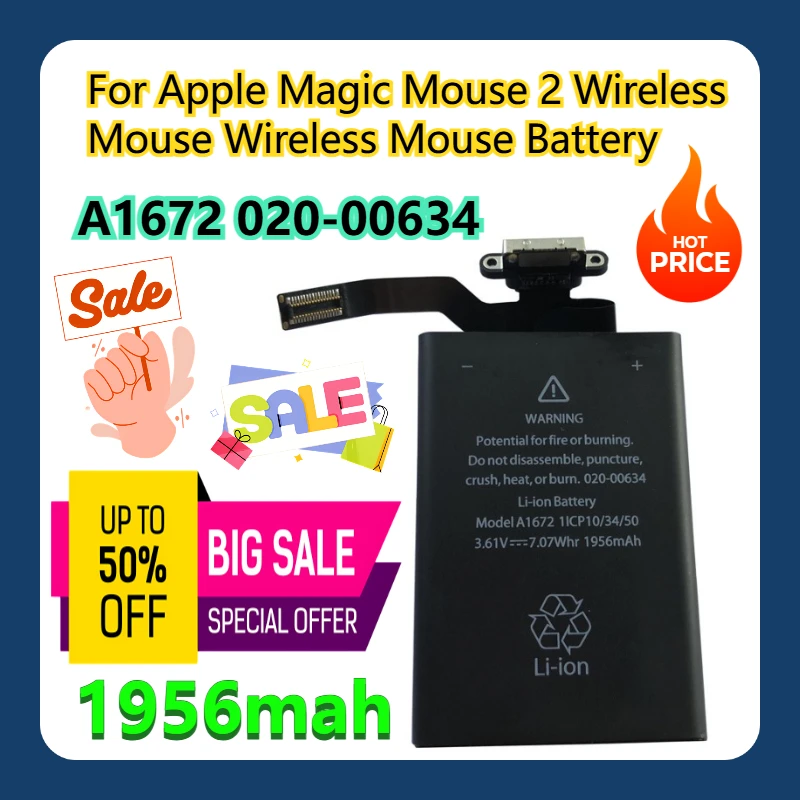 

For Apple Magic Mouse 2 A1672 020 00634 Wireless Mouse 1956mAh Wireless Mouse Battery