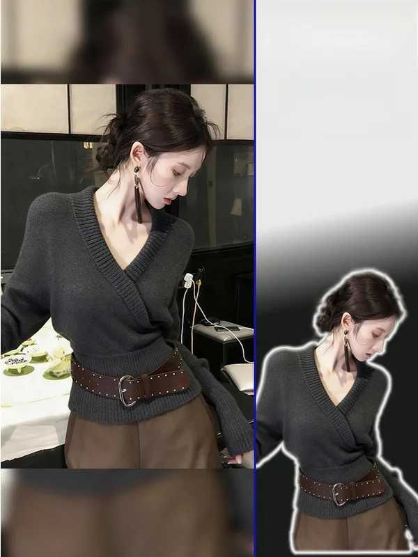 

plus Size Women's Vintage Retro Cross V-Ne Long Sve Knitted Sweater Spring Autumn Season Versatile Loose Fit Comfortable