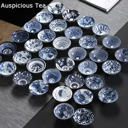 Tasse à thé en porcelaine bleue et blanche, bol à thé Kung Fu chinois, céramique Puer, glaçure Atique, tasse principale, accessoires de service à thé de cuisine