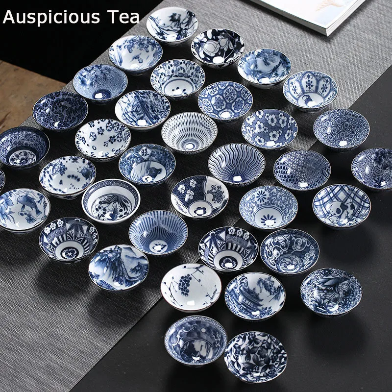Niebiesko-biała porcelanowa filiżanka chiński Kung Fu miseczka na herbatę dla Puer ceramiczne Atique Glaze mistrzowski puchar kuchnia zestaw herbaty akcesoria