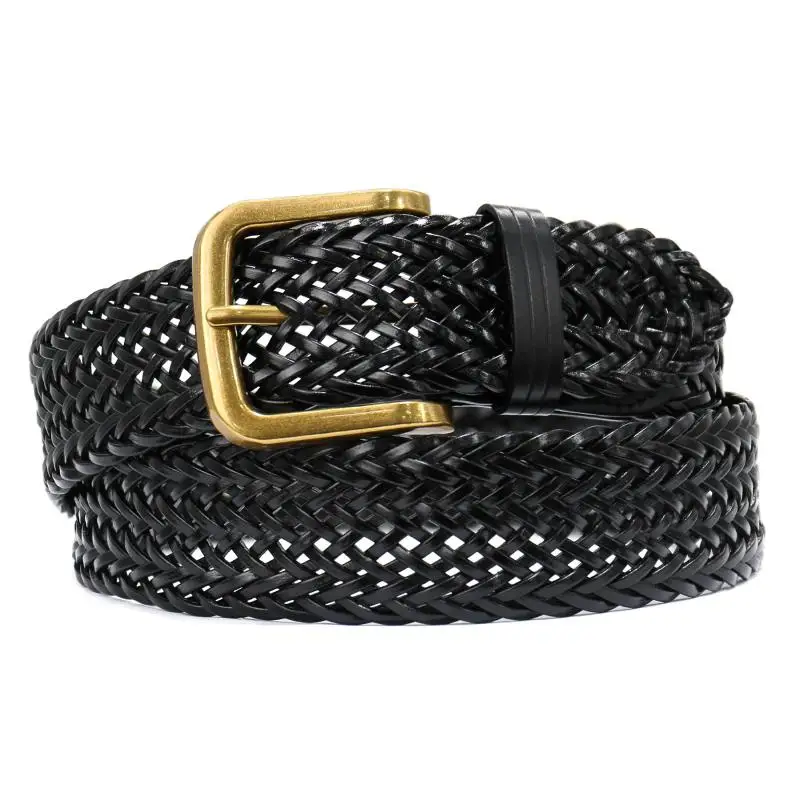 4CM X 110CM Women Korean Fashion Woven Belt Versatile Dress Accessories Non perforated Brown Men Handmade New Luxury Black