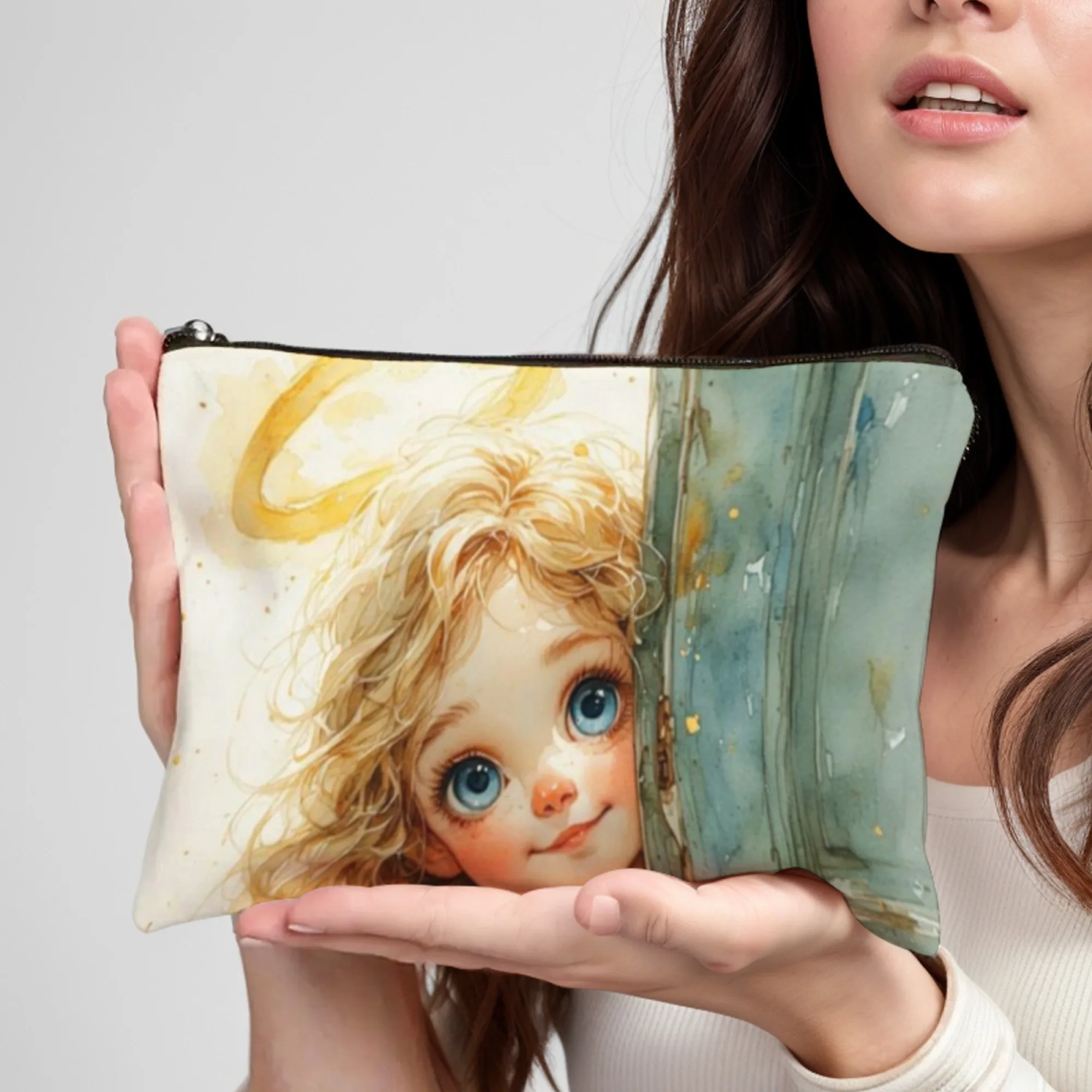 

Косметичка премиум-класса с принтом «Ангелочек» на молнии, большая вместительная косметичка-органайзер, дорожная косметичка для женщин и девочек, дизайн