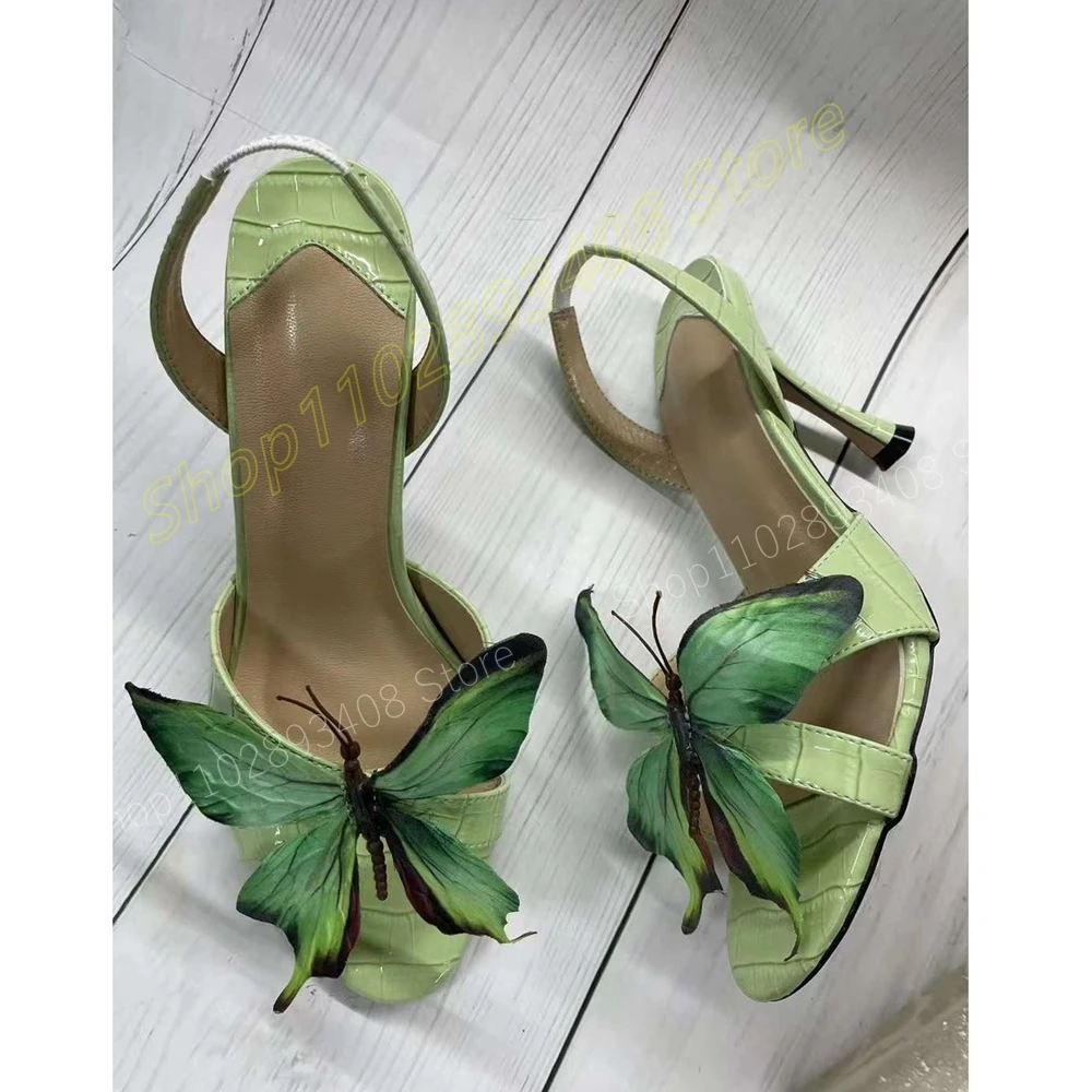 Elegant Butterfly Decor Elastic Slingback Sandals Stone Pattern Leather Stiletto High Heel Women Shoes 2024 Zapatos Para Mujere