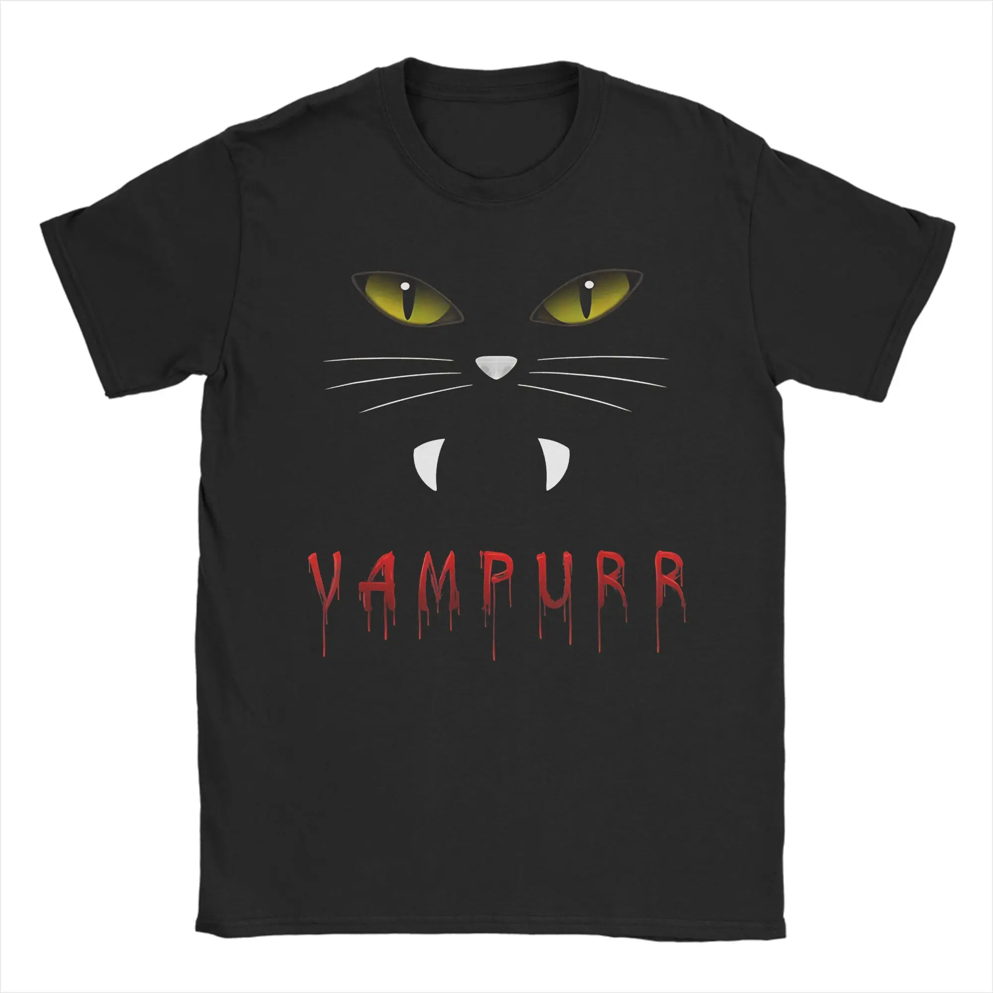 Halloween Cat Yellow Eyes Vampurr Vampire Scary Halloween  T Shirt for Men Cotton Fashion for Male T-Shirt