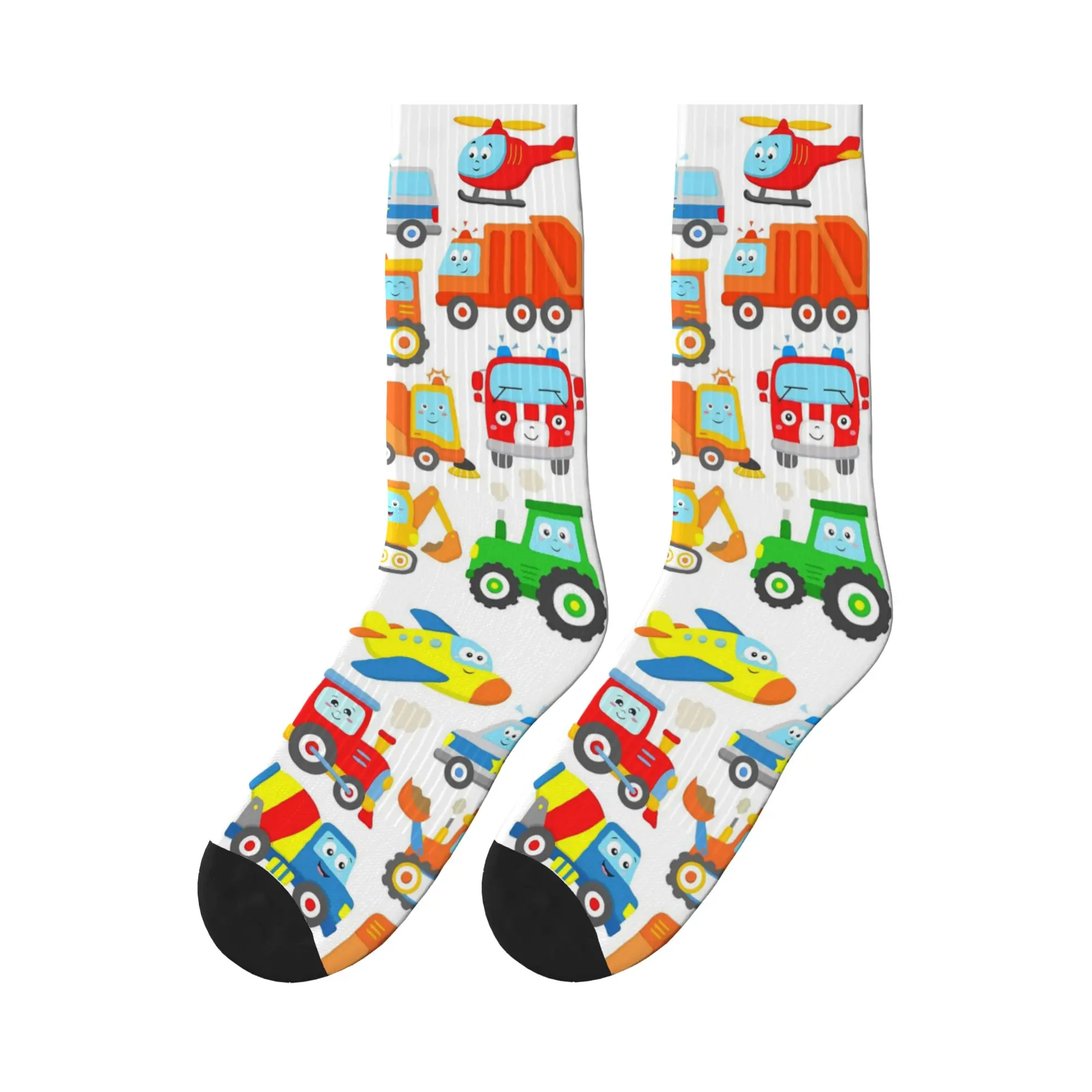 

Helicopter Excavator Trashtruck Ship Tractor Train Police Firetruck Sports Socks Stockings All Season Long Socks for Unisex