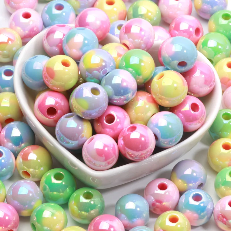 10pcs 12/14/16mm AB Love Heart Round Beads UV Acrylic Loose Spacer Beads For Jewelry Making Bracelet Necklace DIY Accessories