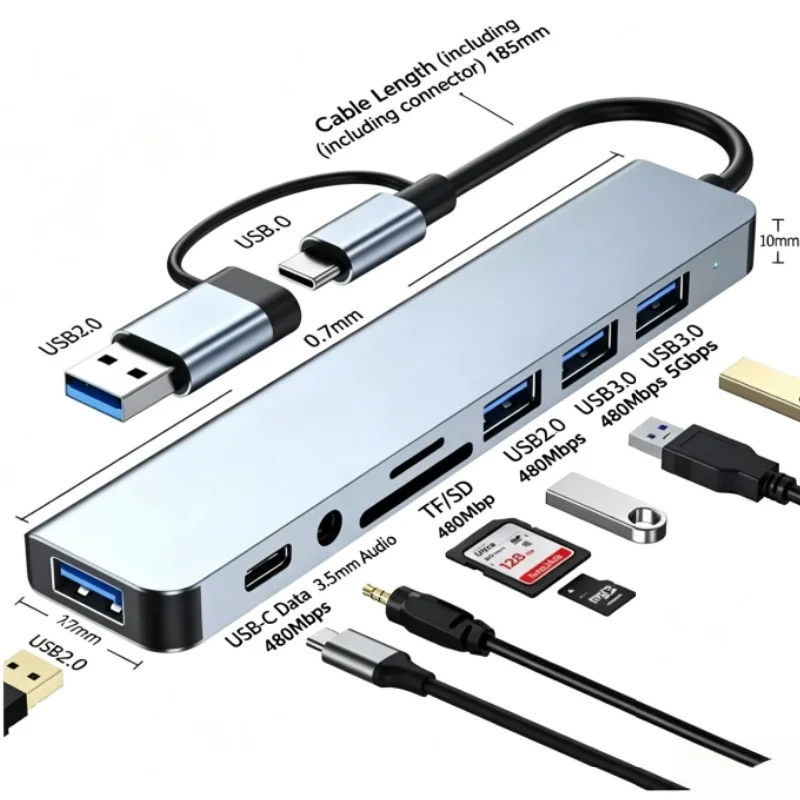 Dual-Head Type-C 8-in-1 Multi-Function Notebook Card Reader Hub Dock for Laptop USB Multiway Converter Adapter - view 6
