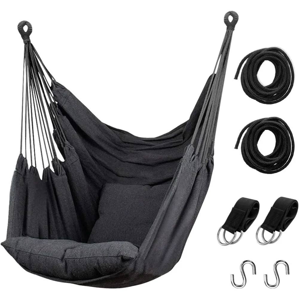 

Hammock Chair Hanging Rope Swing, Max 300 Lbs Hanging Chair with Pocket- Quality Cotton Weave for Superior Comfort