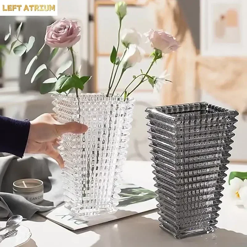 Transparent Crystal Vase Square Edges and Corners Glass Vases Hydroponics Glass Flowers Pots Flower Arrangement Desk Decoration