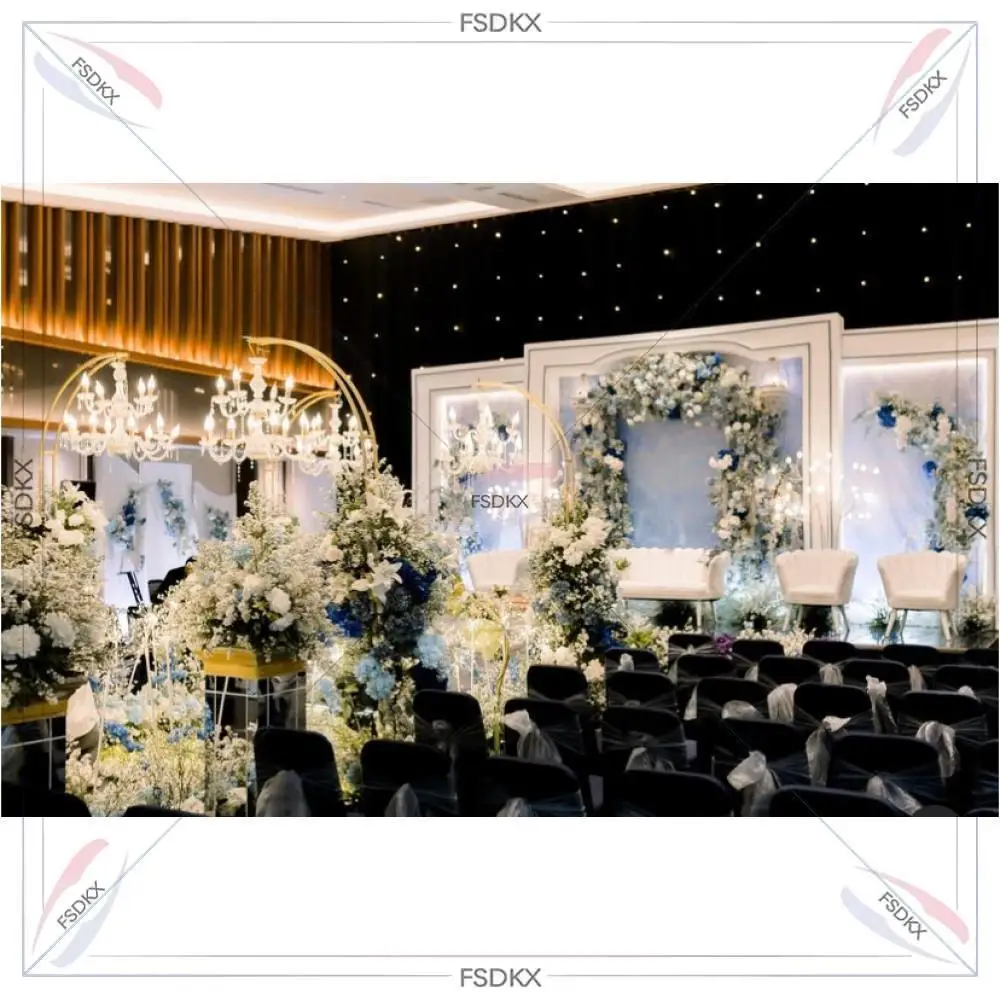 New Customized Led Light White Stage Large Square Acrylic Backdrop Stand with Flowers