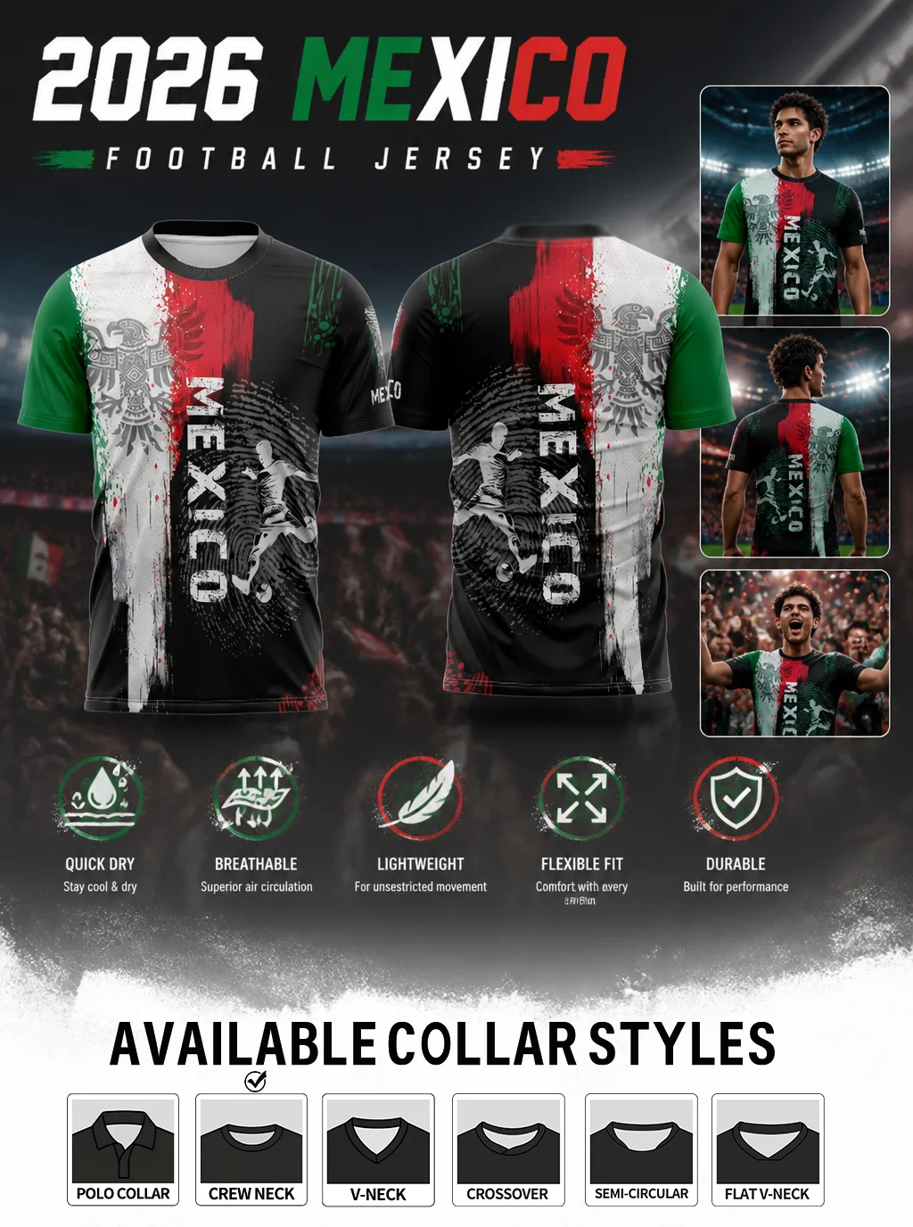 Mexico themed football jersey,black‑base graffiti style,national eagle totem,moisture‑wicking fabric,athletic fit