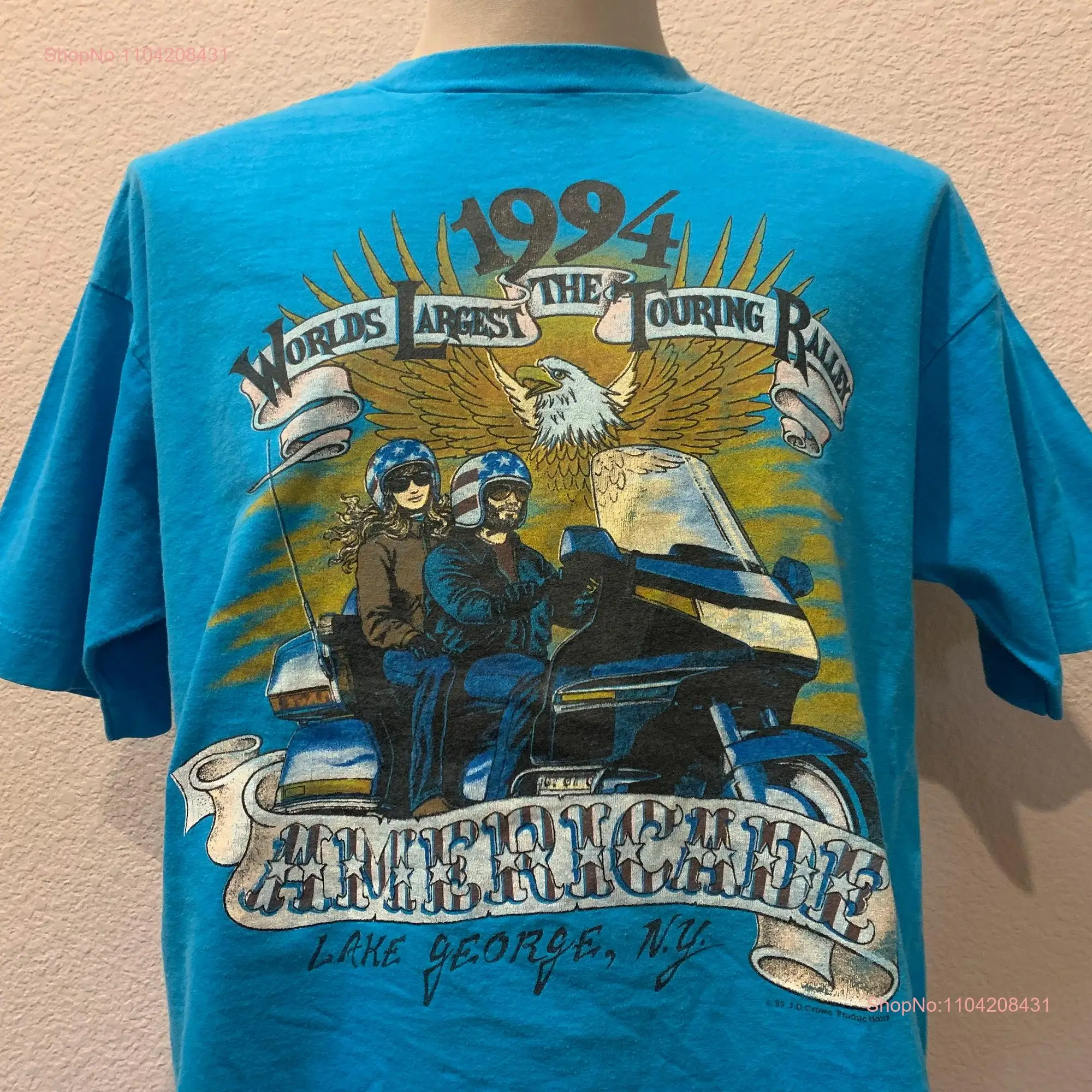 Vintage '94 World's Largest Touring Ralley Americade Lake George NY Blue T Shirt Size XL long or short sleeves