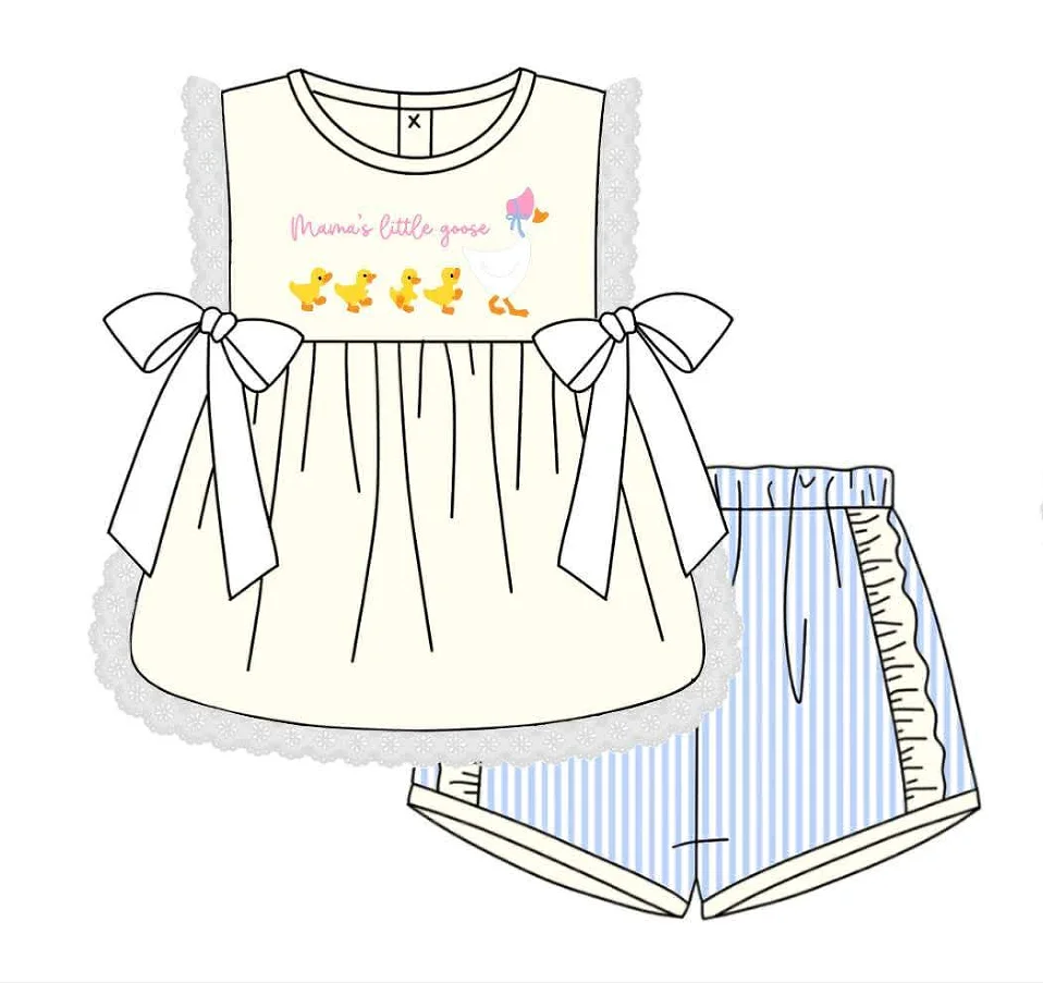 Summer Fashion Children's Clothing Lace Cartoon Duck Print Girl Set Short Boy Suit Milk Silk Boutique Sibling Set