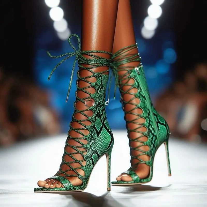 Serpentine Lace Up Sandals Open Toe Stiletto Thin High Heel Runway 2024 Dress Women Summer Shoes Custom Made Shoes