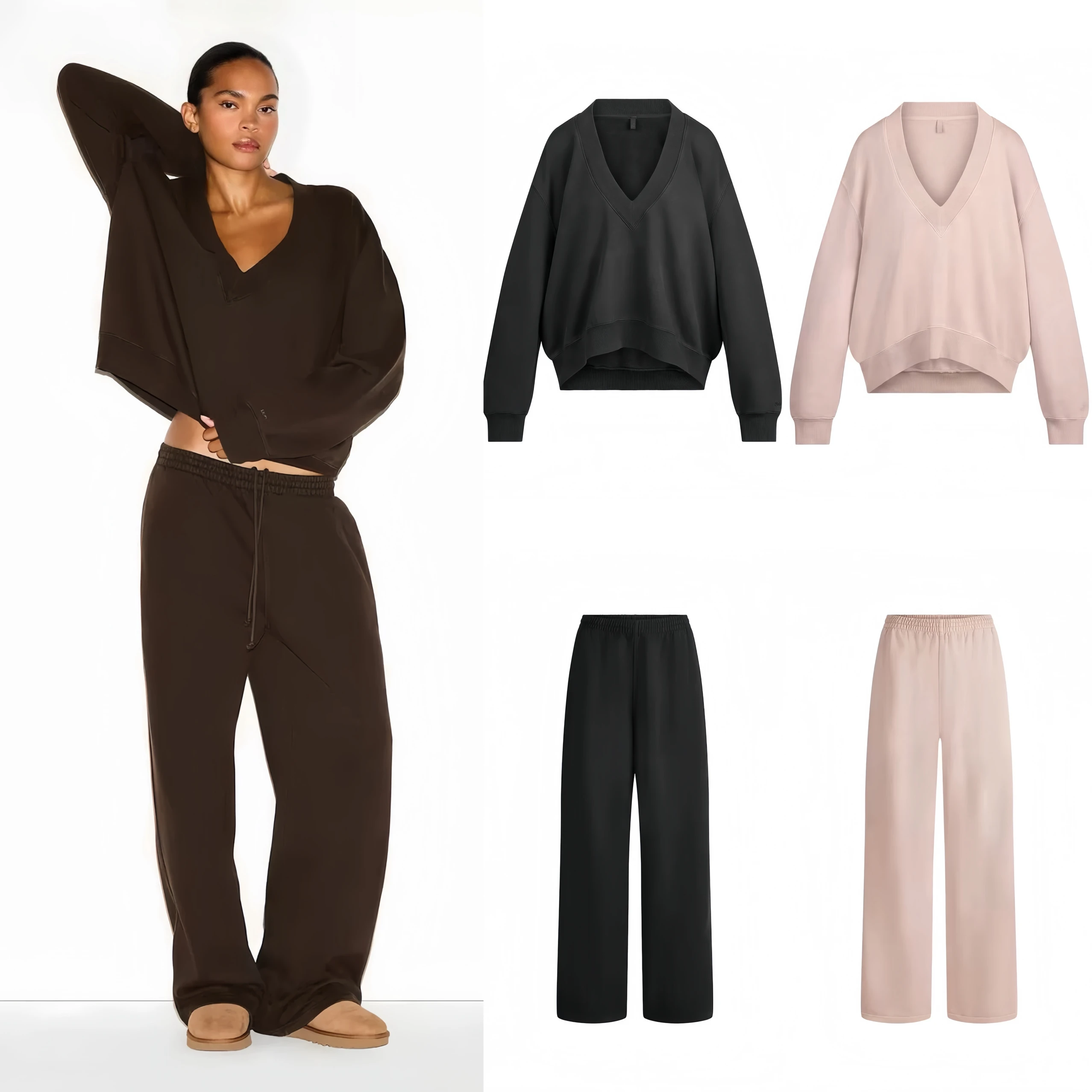 

Kardaian V-Ne Long Sve Loose Slimming Hoodie Dstring Straight Leg Pants Casual Set Women's Faion Autumn Winter Sp...