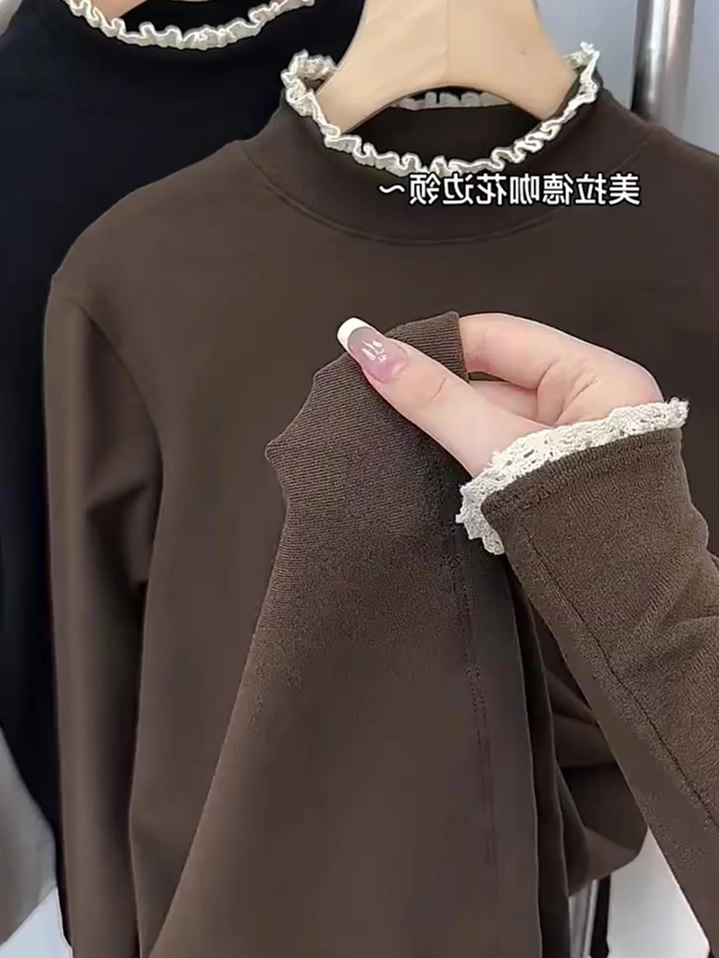 

Unique Floral Lace Long Sve Overhead Versatile Commute Knitted irt Autumn ular Korean Sle Straight Cut Soft Medium