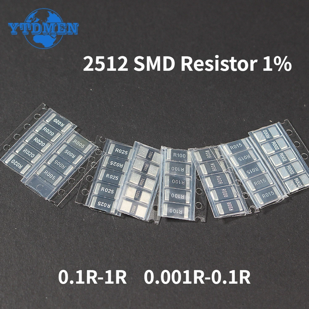 50PCS SMD Resistor 2512 1% Alloy Resistance 0.1R-1R 0.001R ~ 0.1R Assorted Kit R001 R002 R005 R008 R010 R050 R100 R150 R200 R500