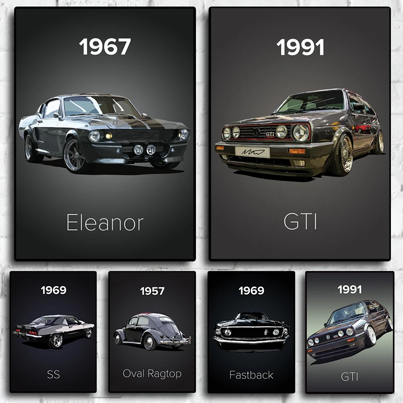 Vintage Car Decoration Painting 80s GTI Sports Classic Car Oil Painting Living Room Home Wall Art Printing Poster