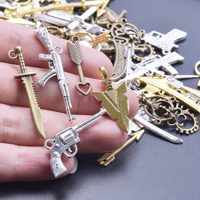 10/20/30pcs Vintage Metal Sword Axe Gun Charms For Jewelry Making Supplies Arrow Charm DIY Women/Men Pendant Earring Accessories