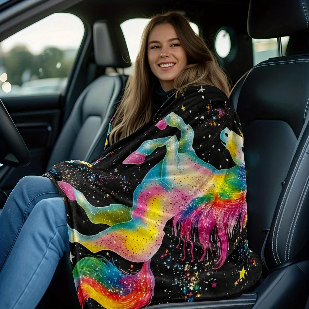 Rainbow unicorn starry night magical fantasy blanket unicorn lover blanket soft plush blanket for kids room decor gift idea