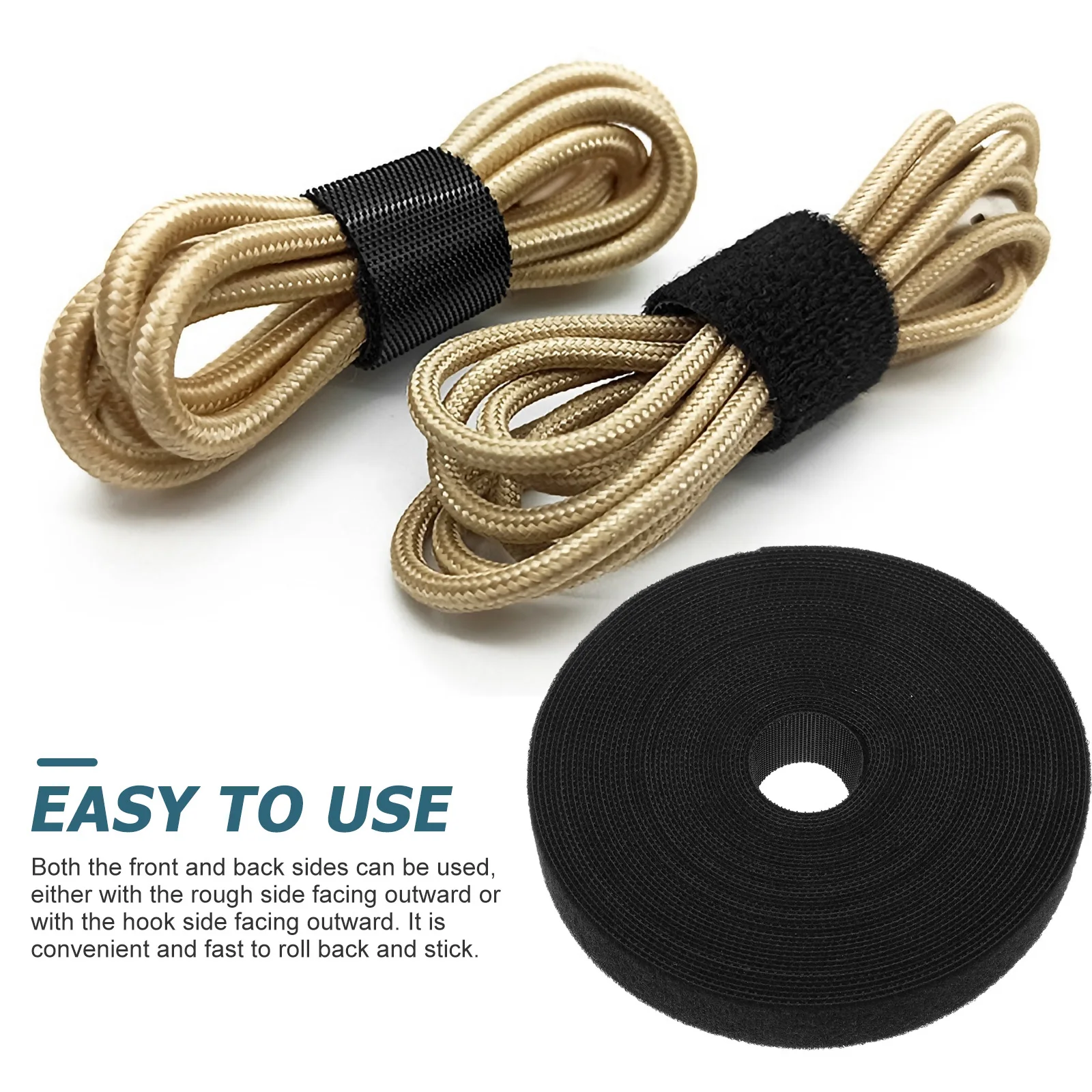

1 Roll Hook Loop Tape Thick Strong Adhesive Polyester Reusable Fastening Cable Management Tape for Office Home Tent Carpet