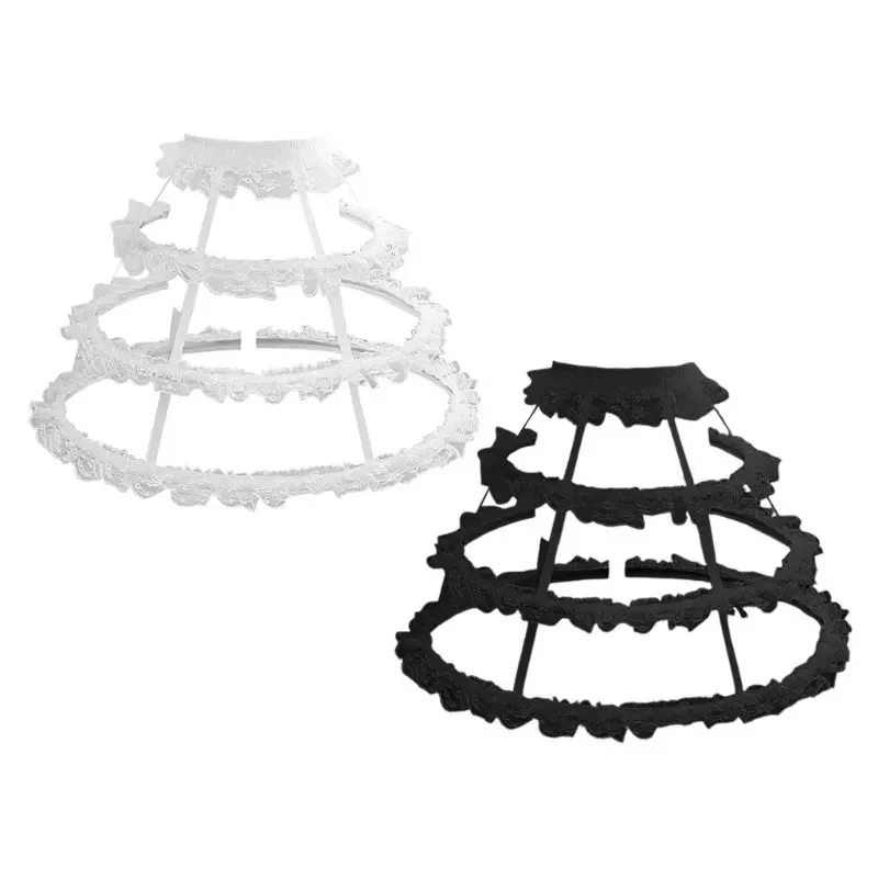 

Lolita 3 Hoops Hollow Out Cage Petticoat Skirt Steel Boned Wedding Bride Vintage Underskirt Ruffles Lace Crinoline