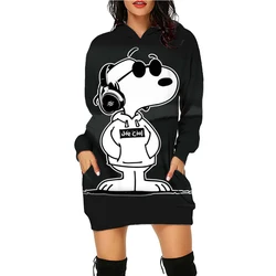 Autumn and Winter Women's Hoodie Dress Snoopy Printed Fashion Long Sleeve Hoodie Dress Casual Hoodie Women's Pullover Dress