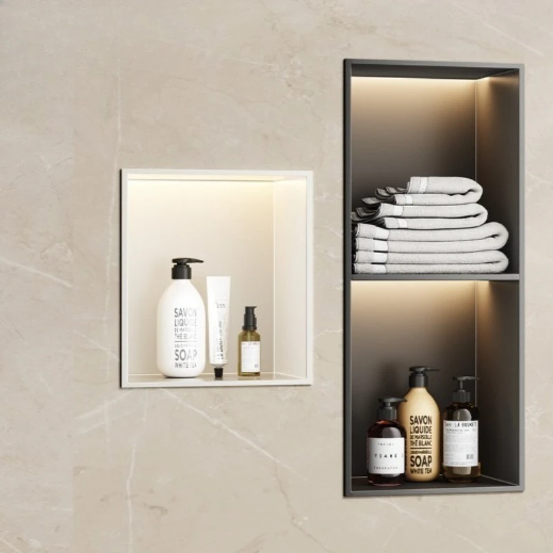 304 Stainless Wall Mount Niche, Prefab Shower Storage Rack, Bathroom Tiered Metal Shelf, Embedded Toilet Organizer Unit