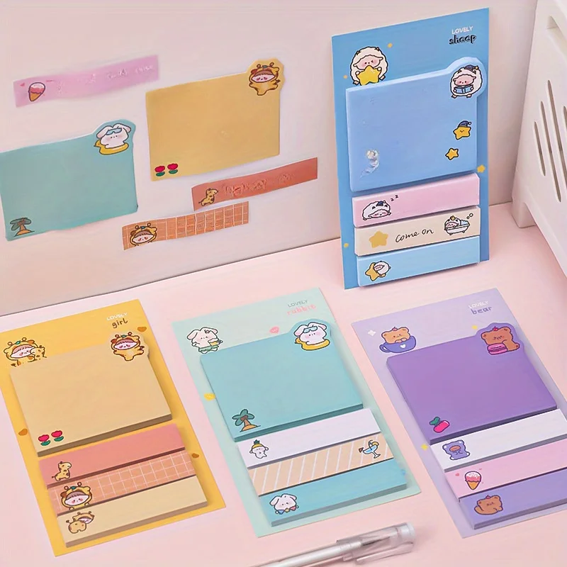 4pcs Cartoon Index Sticky Note Sticky Note Mark Message Index Sticky Office Classification Note Sticky stationery