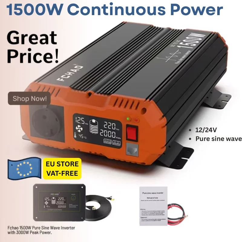 Buon prezzo! Fchao 1500W Inverter a onda sinusoidale pura: potenza di picco 3000W, da 12V a 220V con telecomando per la casa, camper