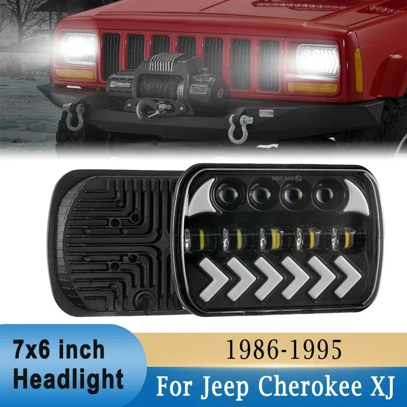 

1 PCS 7 X 6 Square White Amber Headlights Turn Signal HI/LO Beam DRL Daytime Running Lights for Jeep Cherokee XJ Wrangler YJ Com