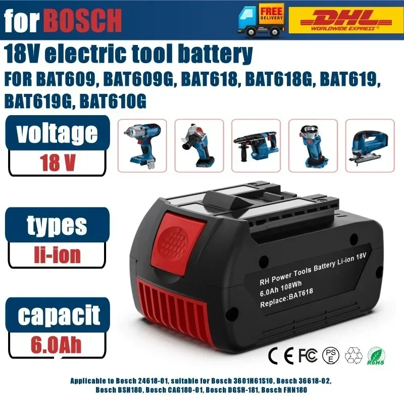 

High-Performance For BOSCH 18V 6.0Ah LITHIUM-ION BATTERY GBA 18v Professional GBA GSR GSB BAT609 Rechargeable Battery