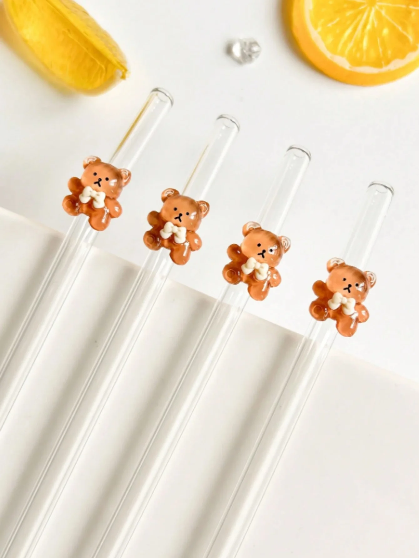 1/5/7 قطعة مجموعة قش الدب الزجاجي، شفاطات منحنية قابلة لإعادة الاستخدام لشاي الحليب والكوكتيلات والمشروبات المثلجة، هدية تاريخ متجر الحلوى المريحة #3