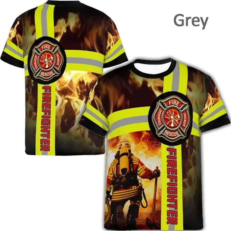 3D Printing FireFighter Hero T-shirt Casual Cool Round Neck Short Sleeve Tees Top For Men Kids Firemen Graphic Tshirt Streetwear