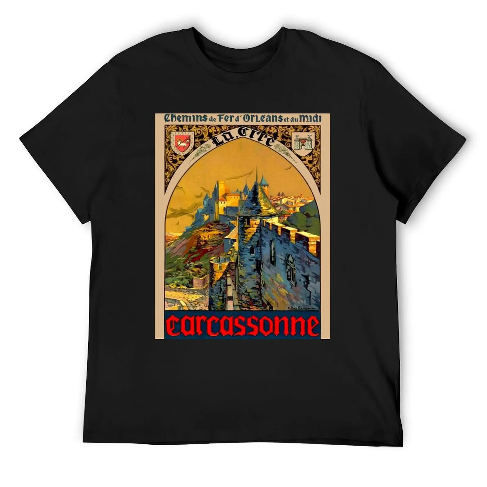 CARCASSONNE FRANCE : Vintage Travel and Tourism Print T-Shirt customizeds custom t shirt sweat vintage clothes clothing for men