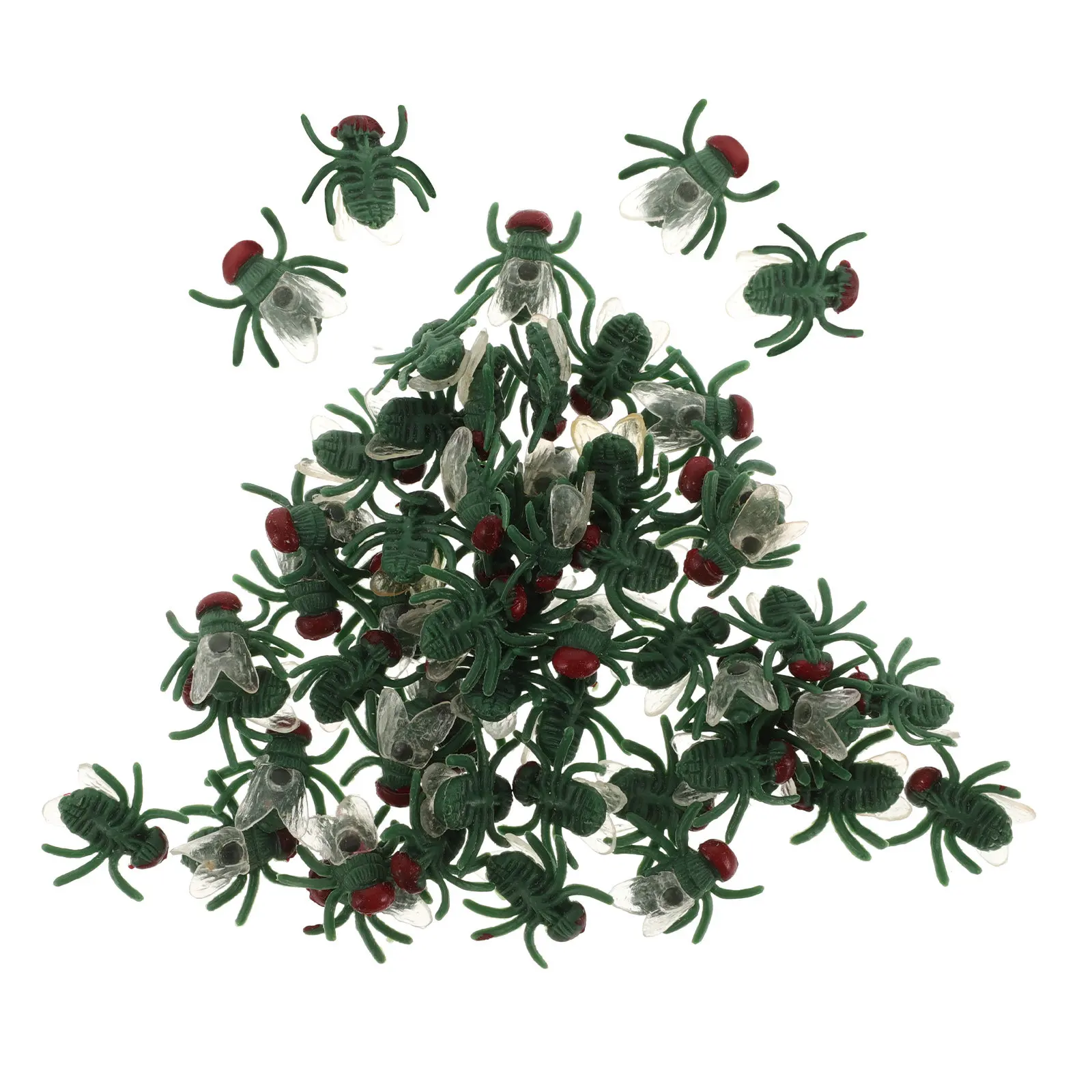 

50Pcs Artificial Green Fake Flies Simulation Prank Prop Plastic Trick Decoration Cognitive Miniature Flies