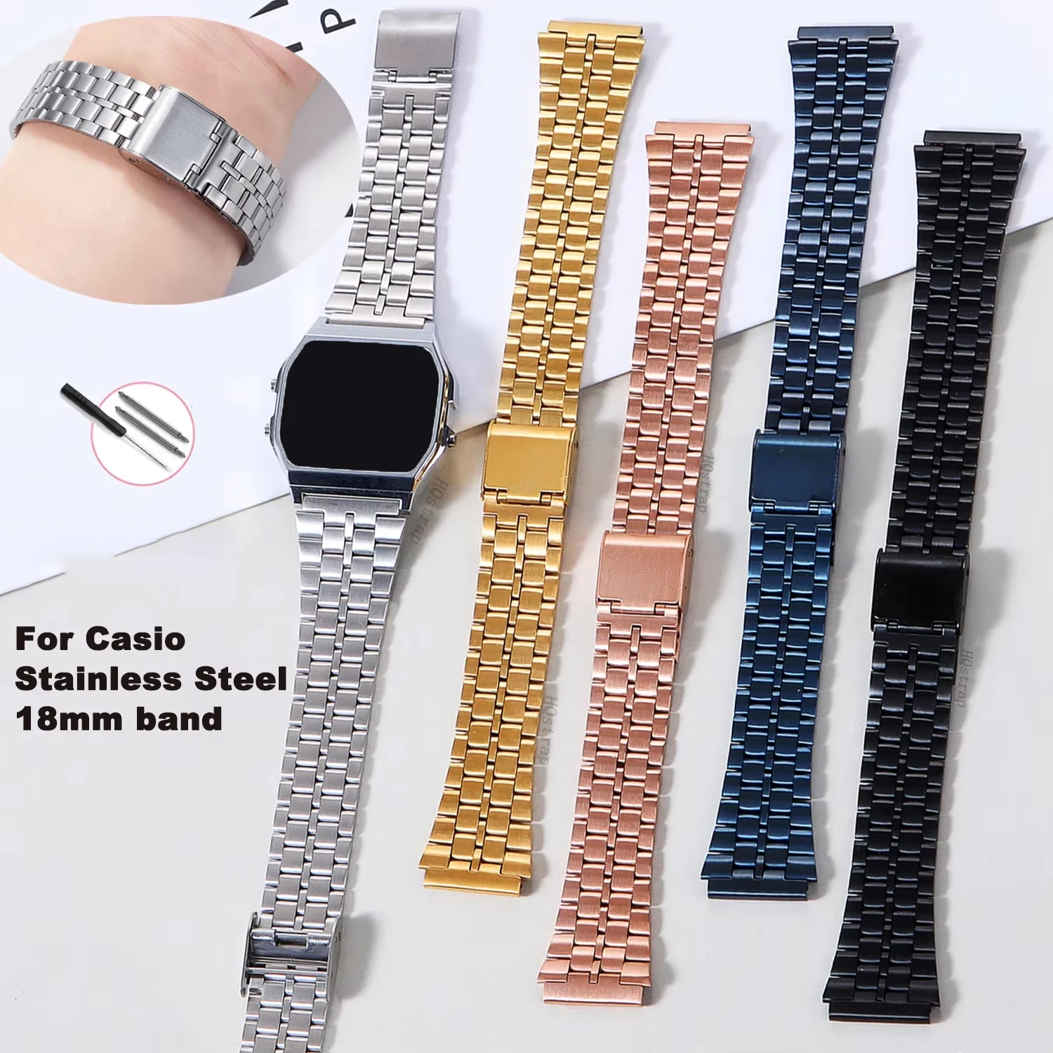 Five Bead Steel Strap for For Casio Watch Band 18mm Women Men Business Bracelet Metal Straps