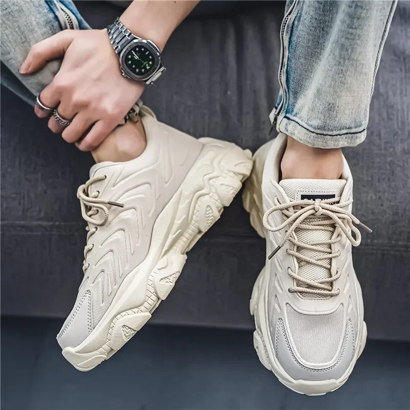 

Trendy and Popular Casual Thick-soled Breathable Mesh with High-purity Color Men's Large-sized Lace-up Casual Sports Shoes