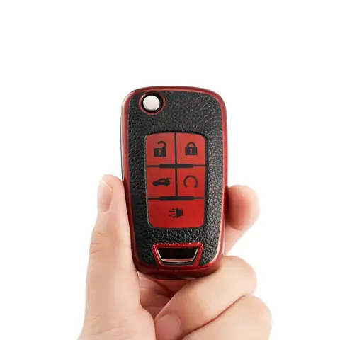 For Chevy Key Fob Cover Leather Key Fob Case for Chevrolet Camaro Cruze Equinox Malibu Trailblazer Buick Cascada Encore Car key 10 best sales chevrolet malibu key cover - №10