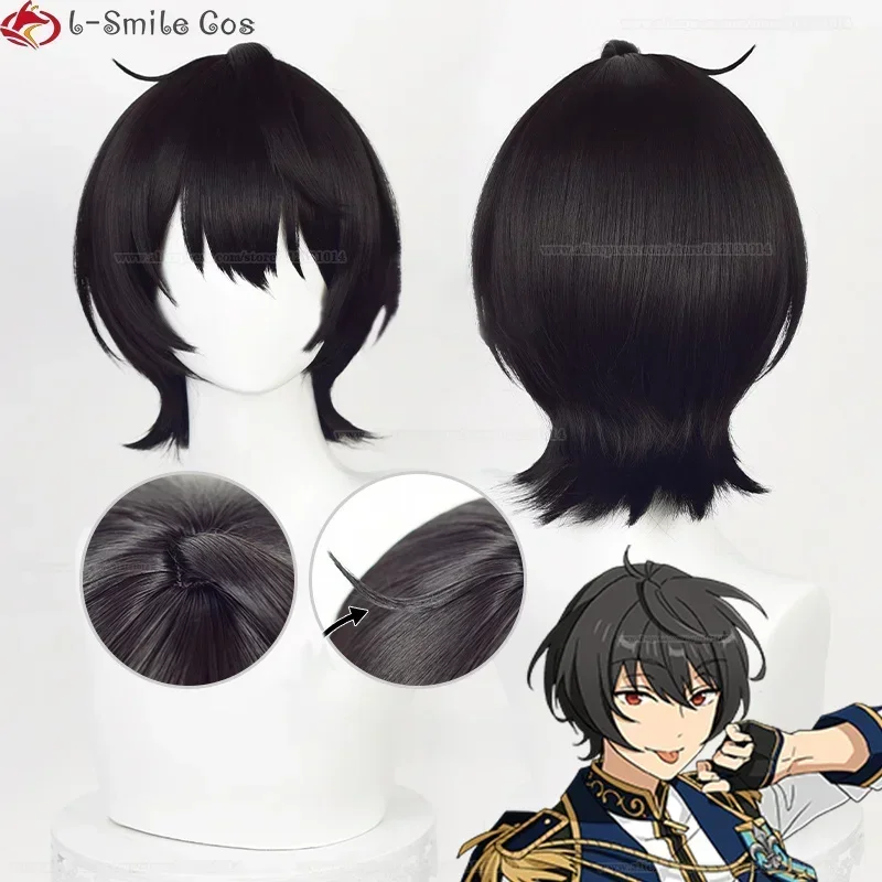 New 32cm Short Sakuma Ritsu Cosplay Game ES Ensemble Stars Wig Black Heat Resistant Synthetic Hair Party Cosplay Wigs + Wig Cap