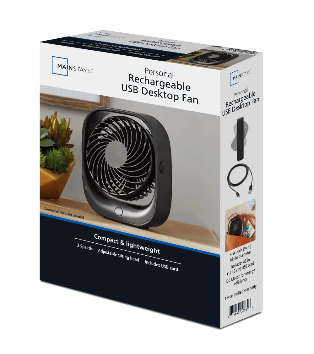 Ventilatore da tavolo personale USB ricaricabile portatile da 5 pollici in girevoli a testa nera Design compatto portatile verticale