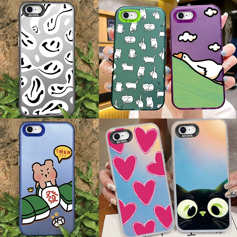 Чехлы для телефонов IPhone 7 8 SE 2020 с улыбающимся лицом, большой глаз, кошка, гусь, розовый узор любви для IPhone 7, Роскошные Лазерные чехлы из ТПУ С авророй