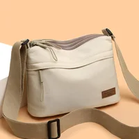 3 Main Pockets High Capacity Shoulder Crossbody Bag for Women Multi-pocket Purse Canvas Handbag Suitable for Mothers Shopping