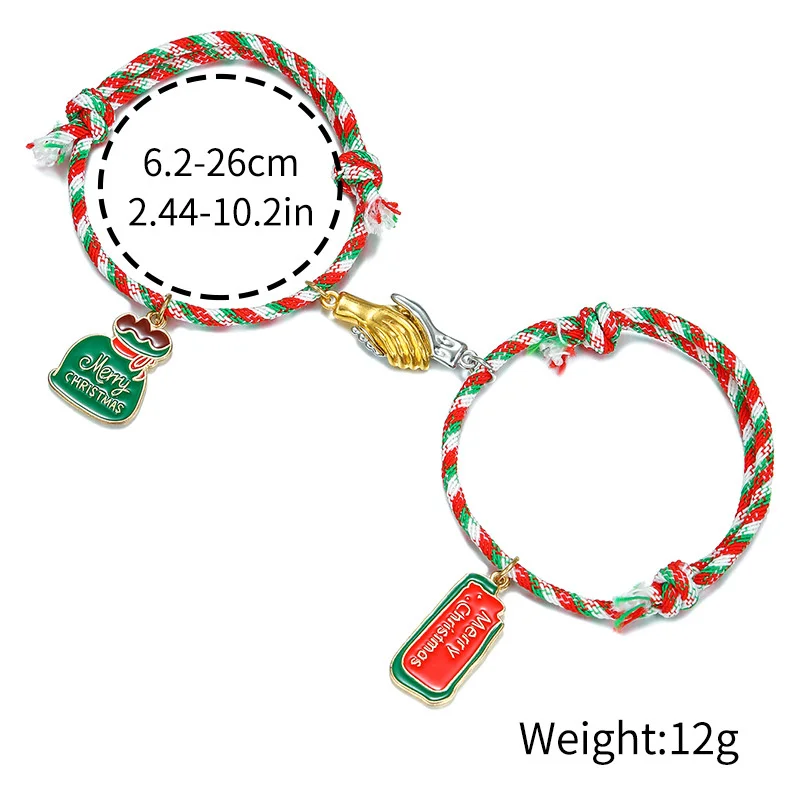 2 pçs/set corda de mão de natal vermelho verde cor misturada pulseira para mulheres árvore de natal pingente pulseiras festa ano novo jóias