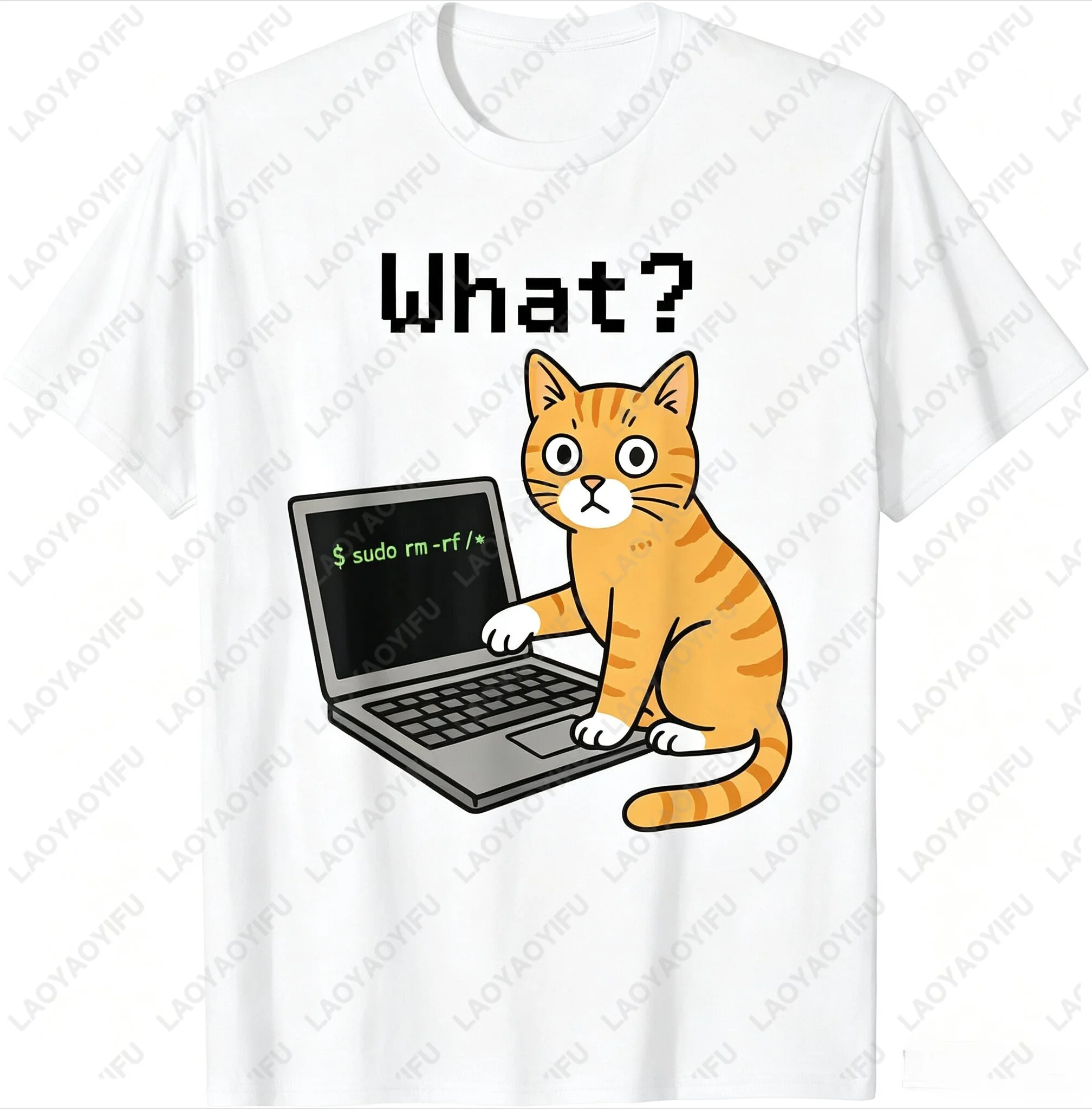 Programmer Computer Science Meme Funny Cat Cartoon Graphic Printed T-Shirt Summer Short Sleeve O-neck Y2k Man Women T Shirt
