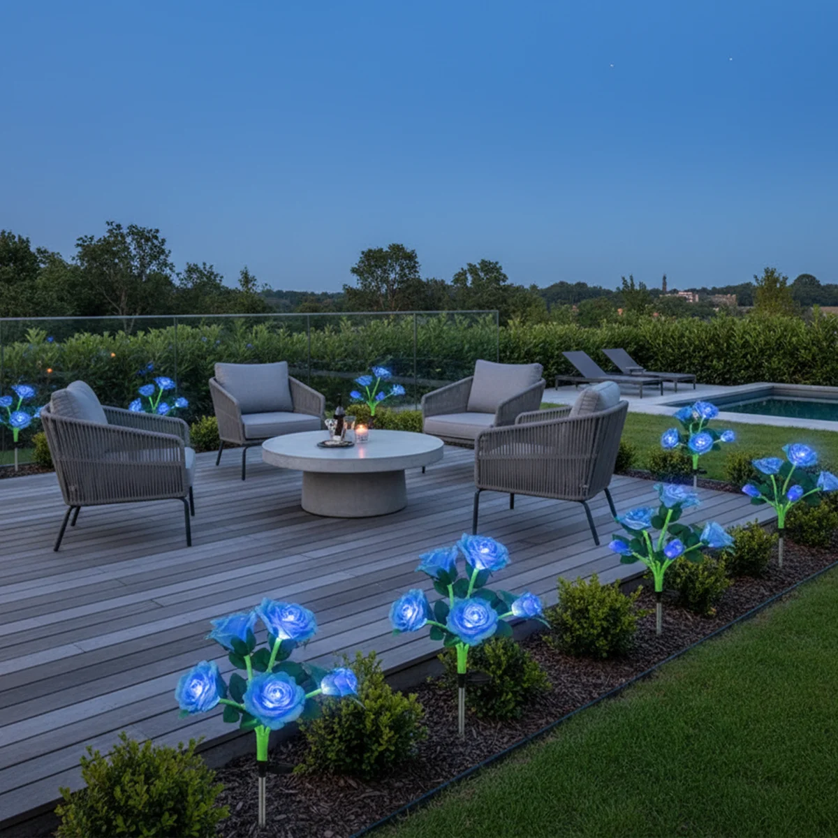 5 رؤساء ضوء الشمس أضواء الشوارع في الهواء الطلق ديكور مقاوم للماء Led حديقة الحديقة ديكور سياج أبيض تعمل بالطاقة الشمسية فناء الفيضانات