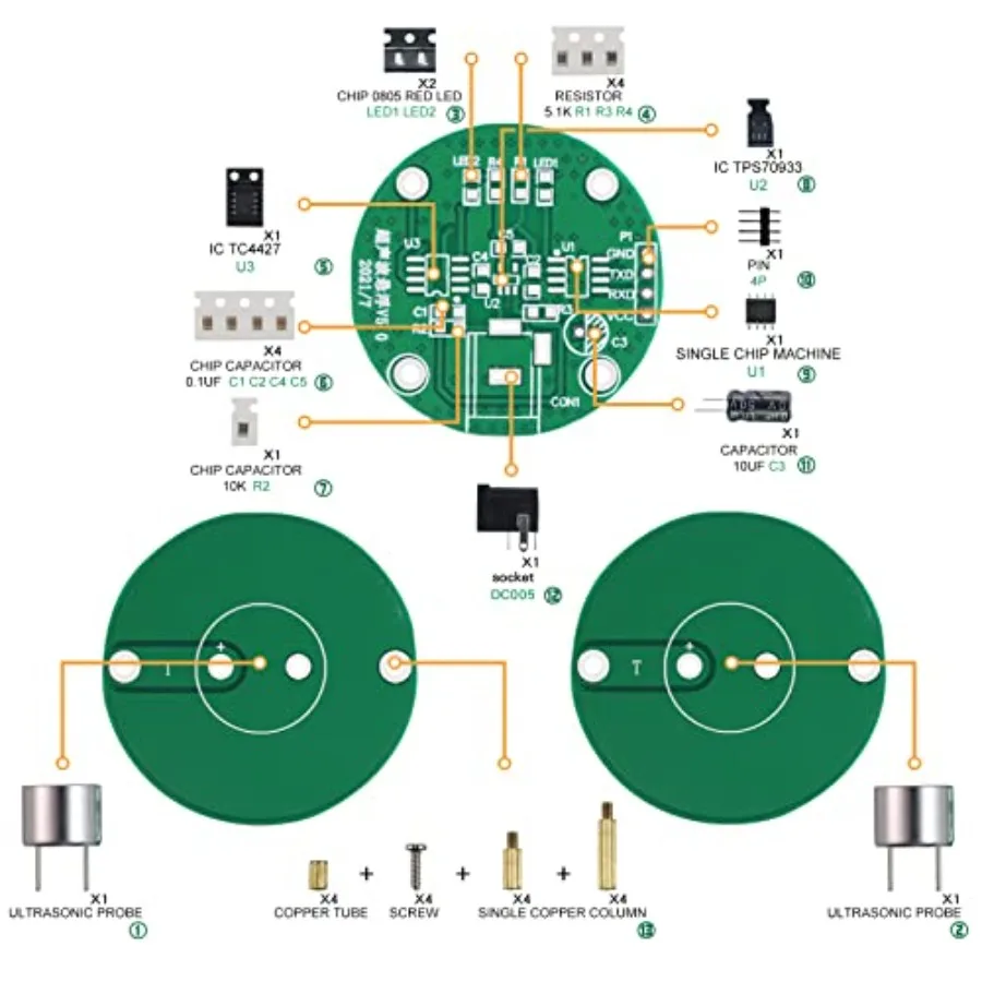 Soldering Practice Kit 5in1 DIY Ultrasonic Suspension Night Light Advertising RGB LED 2 Colors High-lit Flash LED Smoke Alarm K